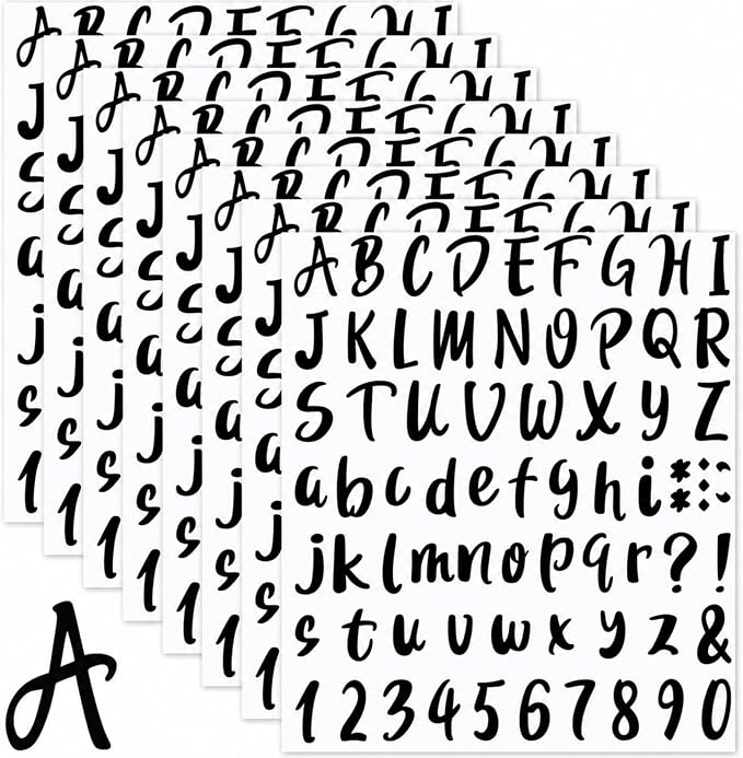 Outus 576 Pcs 8 Sheets Letters Stickers Vinyl Alphabet Number Decals Back to