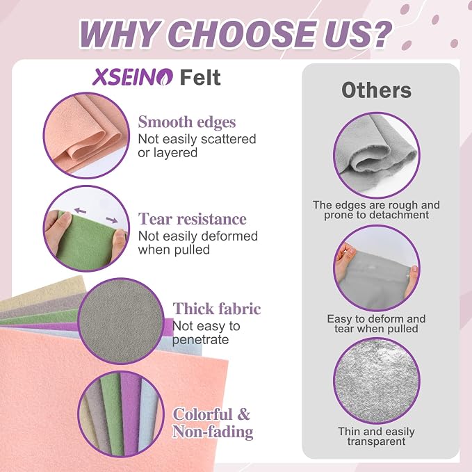 XSEINO 6 Rolls 12"x35" Large Felt Sheets, 1.4mm Thick Nonwoven Fabric