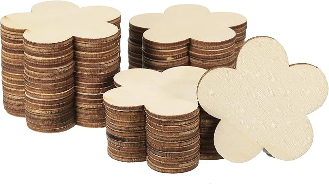 PATIKIL 60mm Wooden Flowers, 50 Pack Unfinished Wood Flowers Blank Wooden