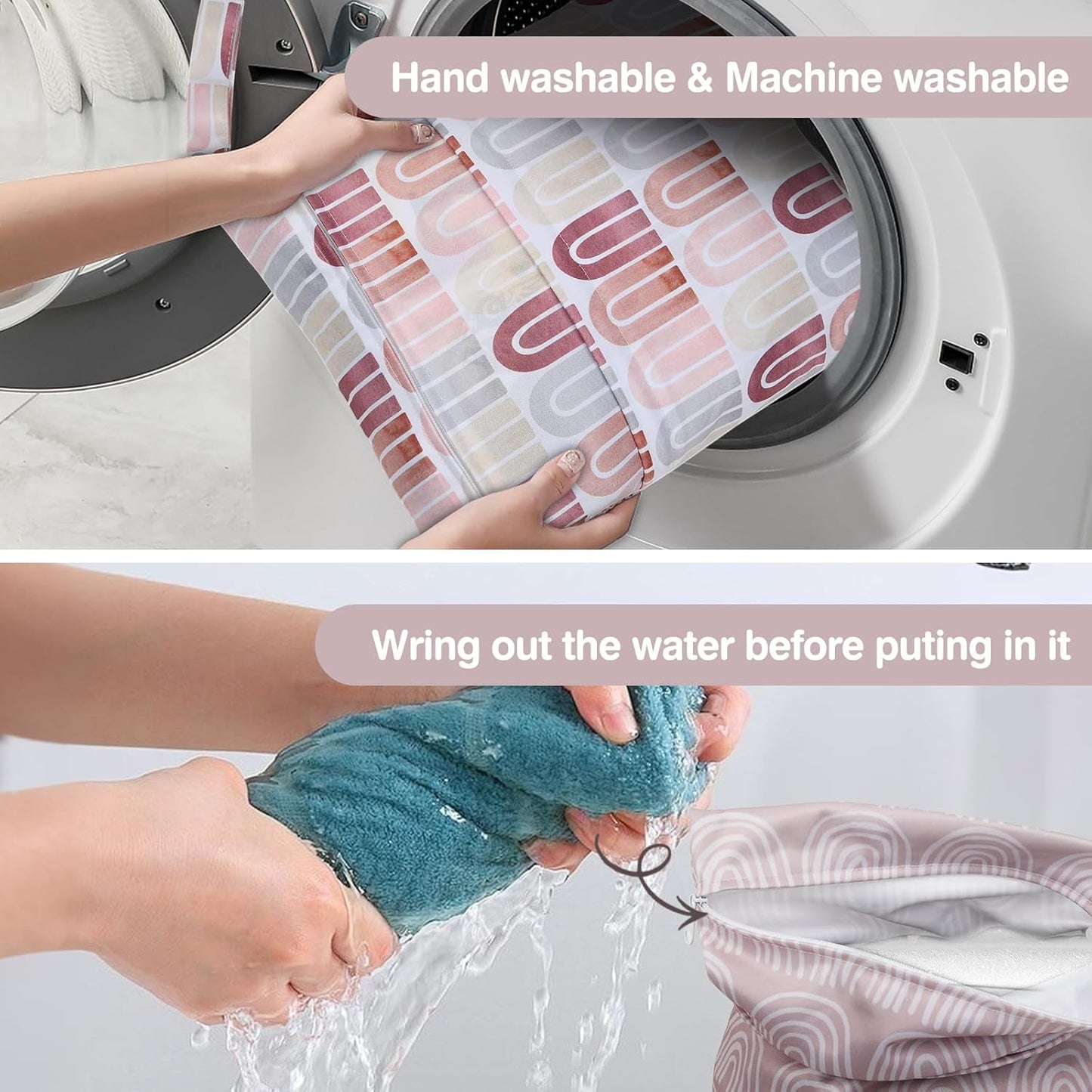 2pcs Cloth Diaper Wet Dry Bags Waterproof Reusable with Two Zippered Pockets Travel Beach Pool Daycare Soiled Baby Items Yoga Gym Bag for Swimsuits or Wet Clothes-Pink Rainbows
