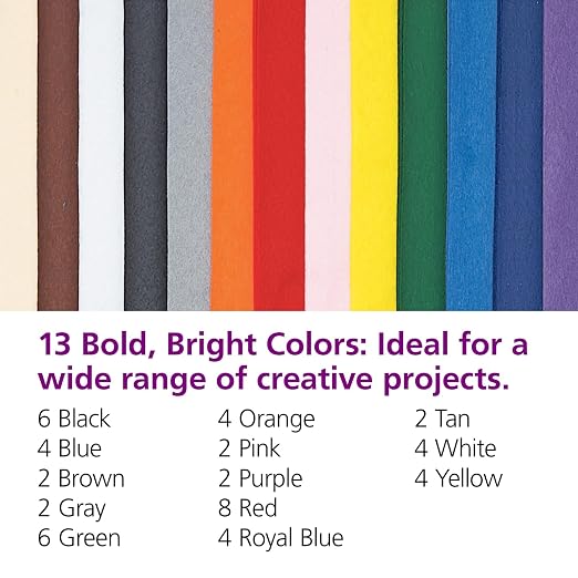 Colorations 100% Polyester Felt Sheets 9 inches x 12 inches, 13 colors