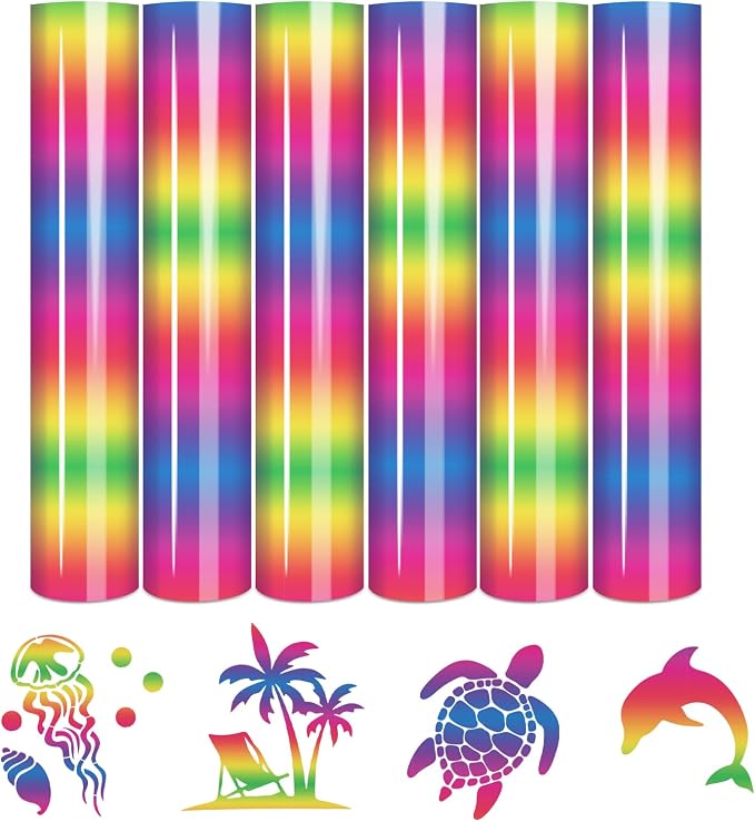 Tintnut Rainbow Gradient Heat Transfer Vinyl, Ombre pattern PU HTV Sheets