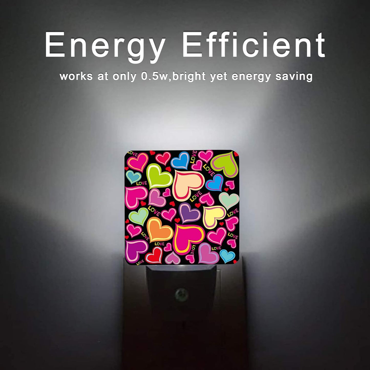 Colorful Heart Night Light,Plug in Night Lights 0.5W Sleep Friendly for Boys Girls Led Night Light Dusk to Dawn Sensor Nightlight for Stairway/Hallway/Kitchen