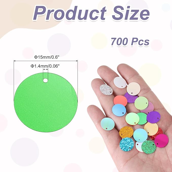 MECCANIXITY 700 Pcs Flat Round Sequins 15mm/0.6 Inch Loose Paillettes Craft