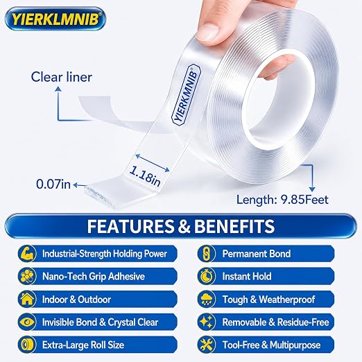 Double Sided Tape Heavy Duty, Nano Clear Mounting Tape, Picture Hanging Poster