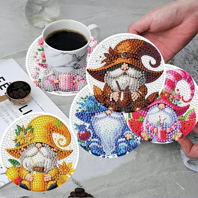 ijbnhd 8 Pack Diamond Art Coasters Kits Gnome | Diamond Painting Coasters Kit