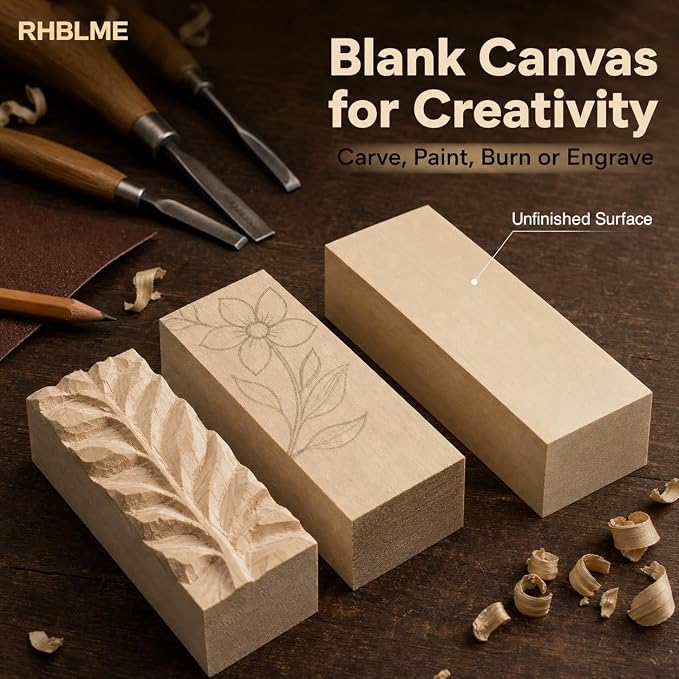 RHBLME 40 PCS Basswood Carving Blocks, Wooden Cubes Soft Solid Wooden Basswood