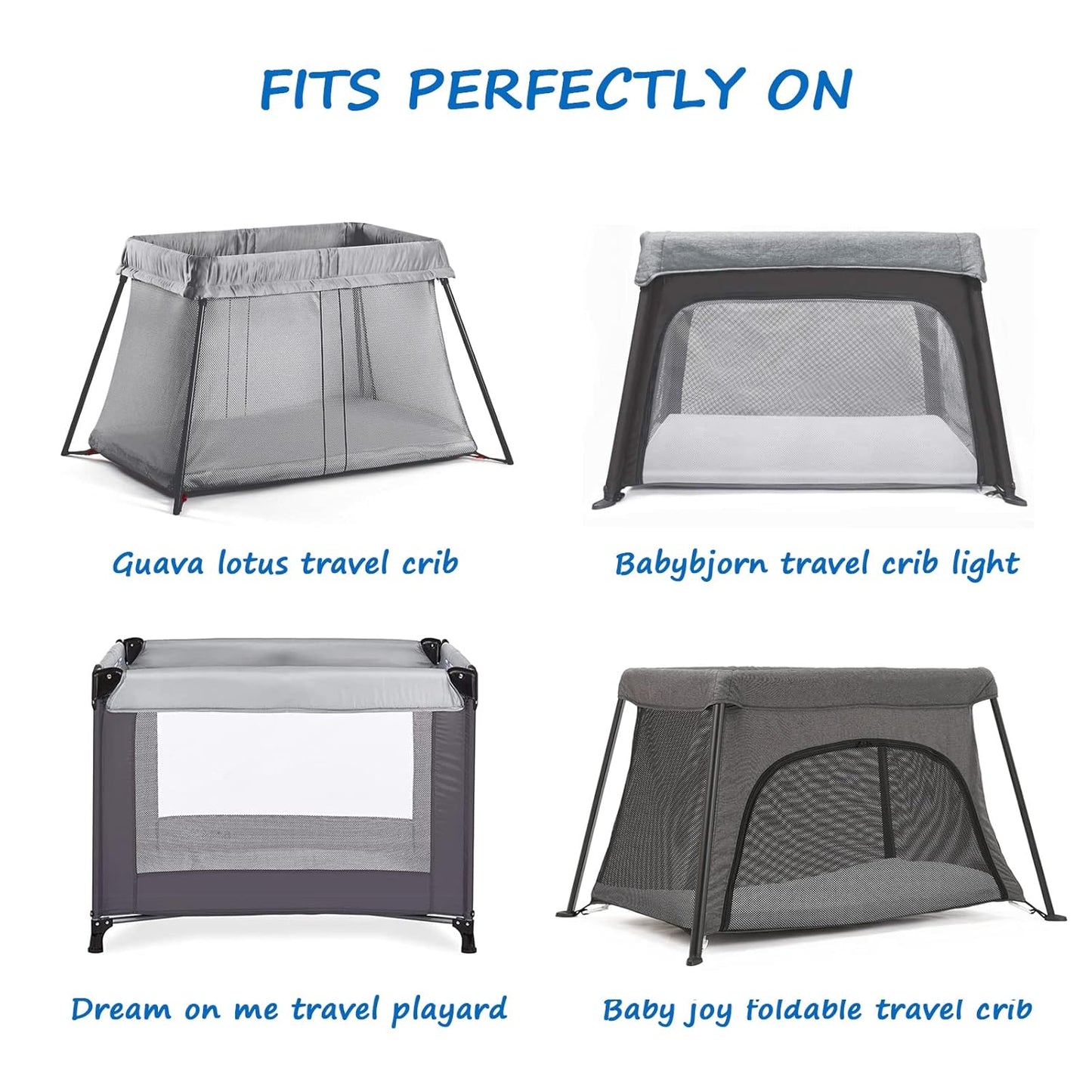 Travel Crib Sheets Cotton for Guava Lotus, Dream on Me Travel Crib and 42" X 24" Travel Light Playard Mattress, Soft & Breathable Waterproof Fitted Sheet 2 Pack, Boys & Girls White
