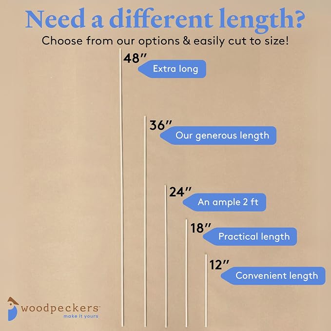 DIY Wooden Square Dowel Rod 1/4-inch x 18 Pack of 25 Hobby Wood Sticks