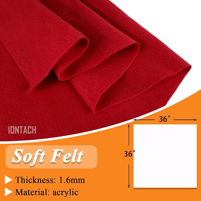 IONTACH 36" X 36" Red Soft Felt Fabric 1.6mm Thick | Felt Sheets