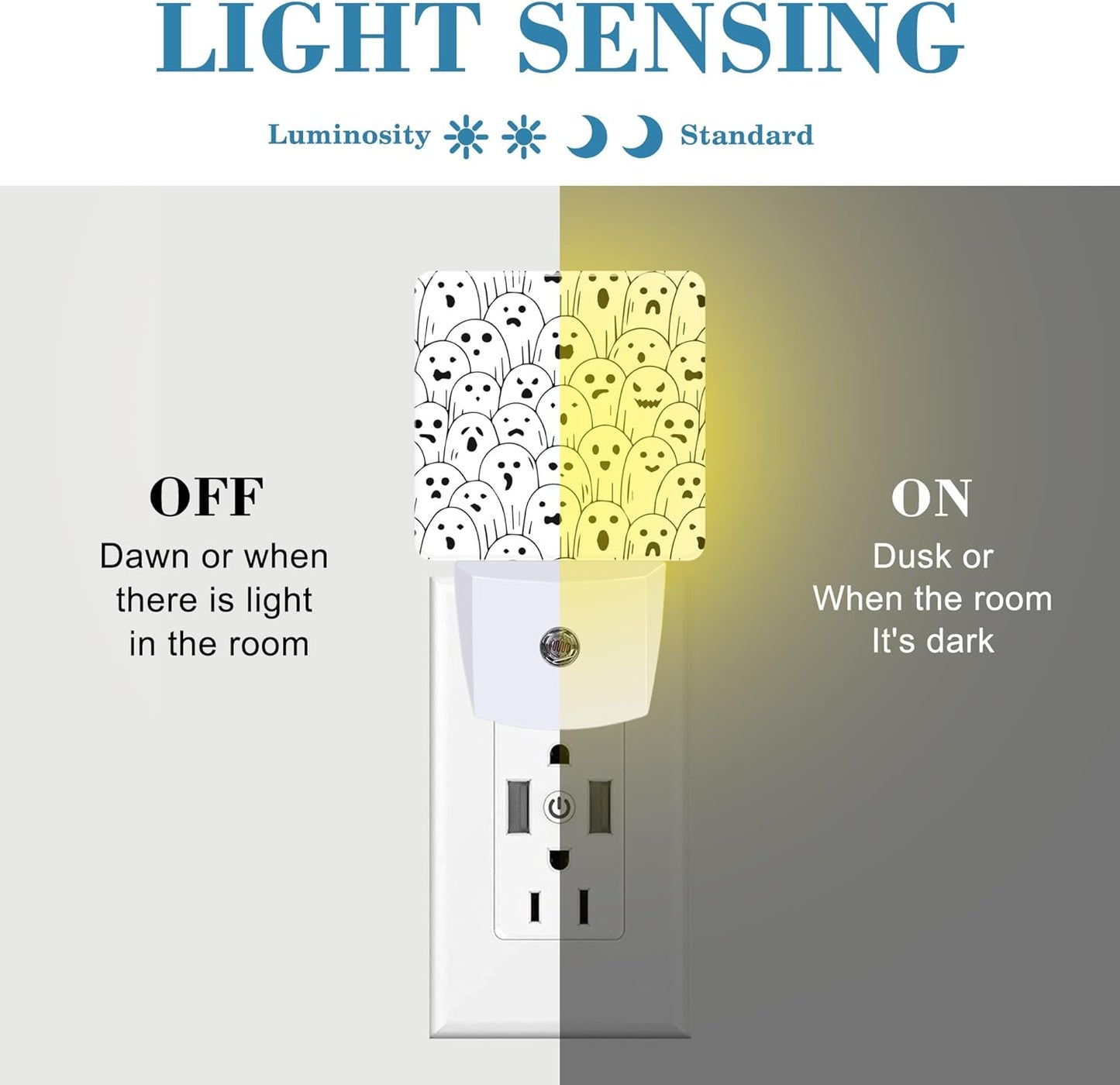 Halloween Funny Ghost Night Light for Kids, LED Night Light Plug into Wall with Dusk to Dawn Sensor for Girls Boys Women Men Room Decor, Hallway, Kitchen, Bathroom, Nursery, Stairs