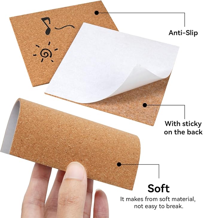 20 Pack Self Adhesive Cork Sheets 4x4 Inch Square, 0.08 in Thick Sticky Back