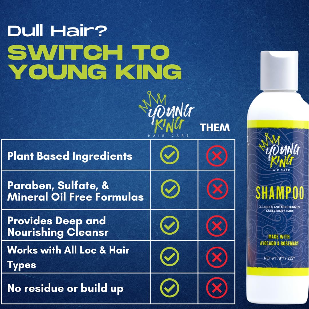 YOUNG KING HAIR CARE Kids Shampoo For Boys | Cleanse and Hydrate Natural Curls | Plant-Based and Harm-Free (4 oz)