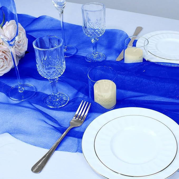 VACVELT Royal Blue Sheer Organza Fabric by The Yard 60" Wide | Semi-Transparent