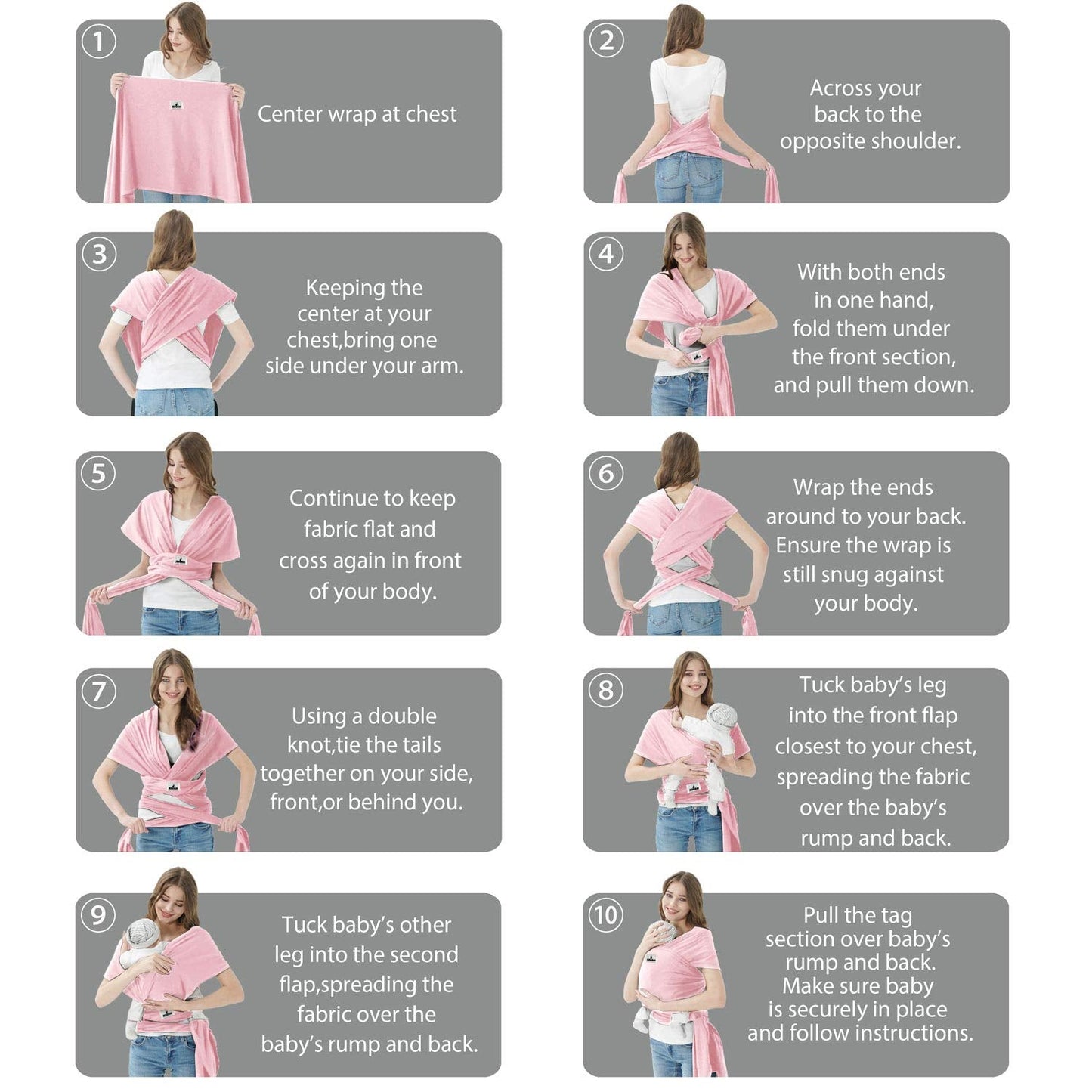 Baby Wraps Carrier, Jeroray Baby Carrier,Hands Free Infant Carrier, Lightweight,Breathable,Softness,Light Pink