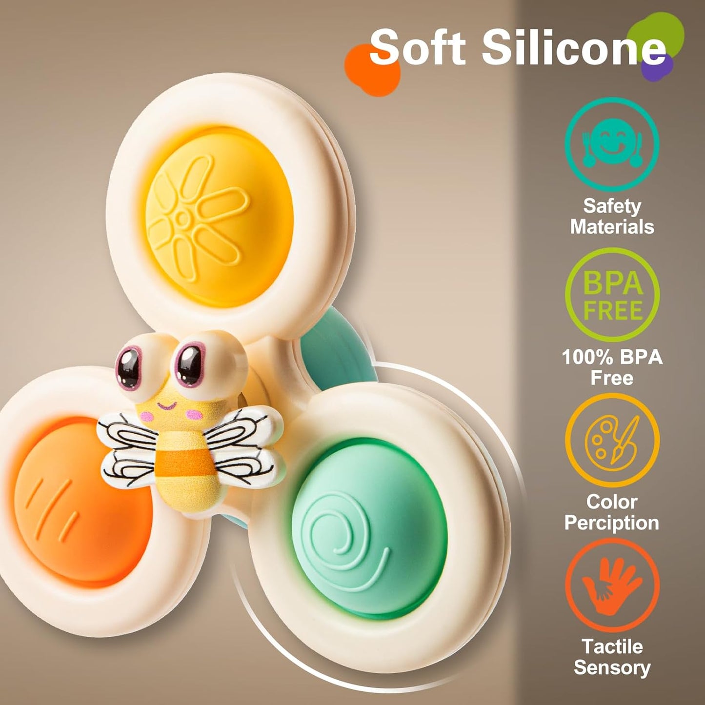 TOHIBEE 3-Piece Suction Cup Spinner Toys for 1-3 Year Old Boys & Girls - Spinning Sensory Toys for Toddlers 12-18 Months - First Birthday Gifts