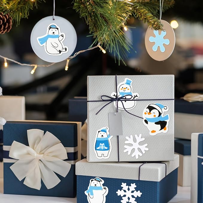 Whaline 500 Pcs Winter Foam Stickers Snowflake Snowman Penguin Bear Decals Self