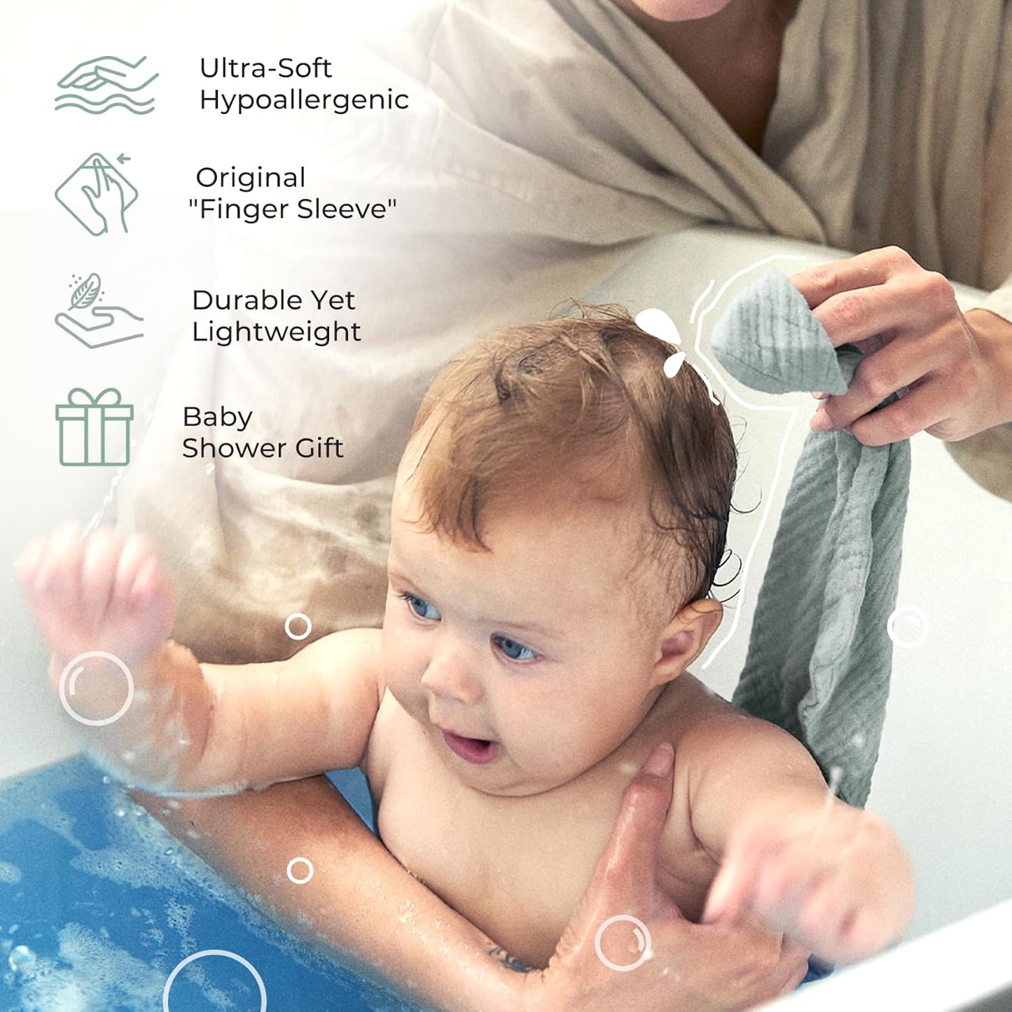 Momcozy Baby Washcloths - 4 Layer Design| Medium Thickness| Soft & Absorbent| Premium Cotton for Newborns' Skin-Great for Bathing, Wiping & on-the-go Use, Shower Gift and Essential(5 Pack, 10x10 inch)