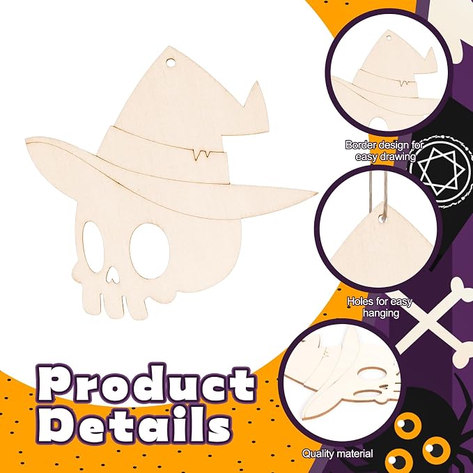 24 PCS Unfinished Wooden Halloween Crafts, Pumpkin Ghost Shaped Hanging