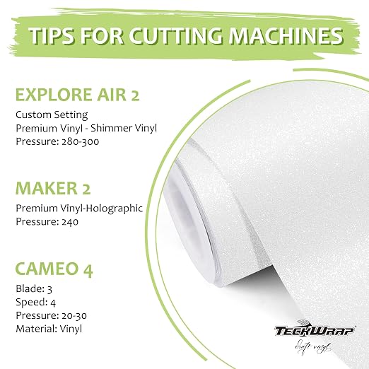 TECKWRAP White Permanent Glitter Vinyl – White Glitter Adhesive Vinyl Roll 1ft