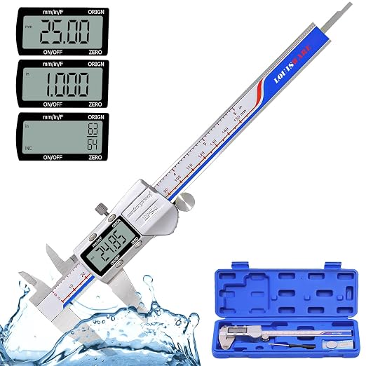 Digital Caliper Measuring Tool, IP54 Waterproof Stainless Steel Vernier Caliper