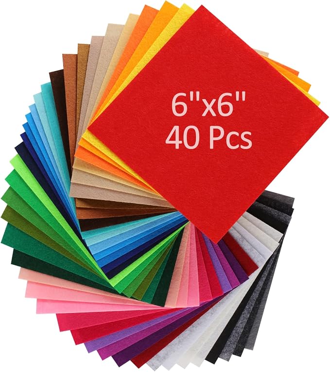 Felt Fabric Sheets 40pcs 6x6in 1mm Assorted Nonwoven