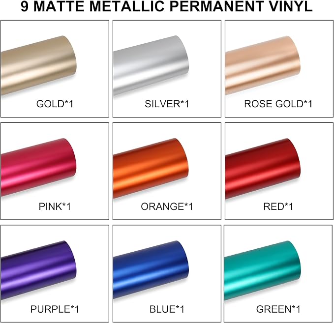 Matte Metallic Vinyl Permanent, 9 Sheets 12"x12" Metallic Vinyl Matte Finish