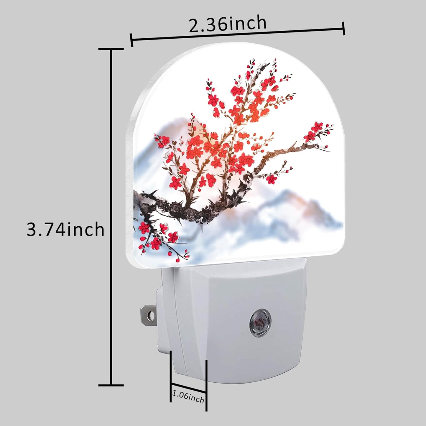 Plug in Night Lights Oriental Cherry Tree Ink Painting Nightlight Plug Into Wall Dusk to Dawn Sensor LED Night Light for Kid Girls Boys Room Decor,Hallway,Kitchen,Bathroom,Nursery,Stairs