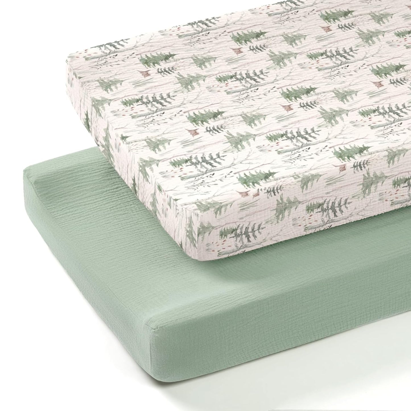 lulumoon Muslin Changing Pad Cover: 2-Pack Soft Breathable Cotton Boho Forest Print for Baby Boys - Nursery & Baby Shower