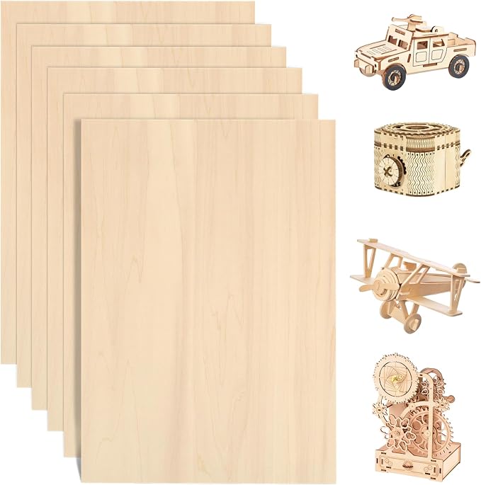 6 Pack Basswood Sheets for Crafts 12"x18"x1/8", 3mm Thick Plywood Sheets Board