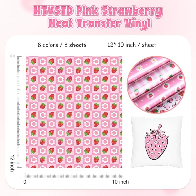 HTVSTD Pink Strawberry Heat Transfer Vinyl 8Sheets 12×10in Iron on Vinyl |