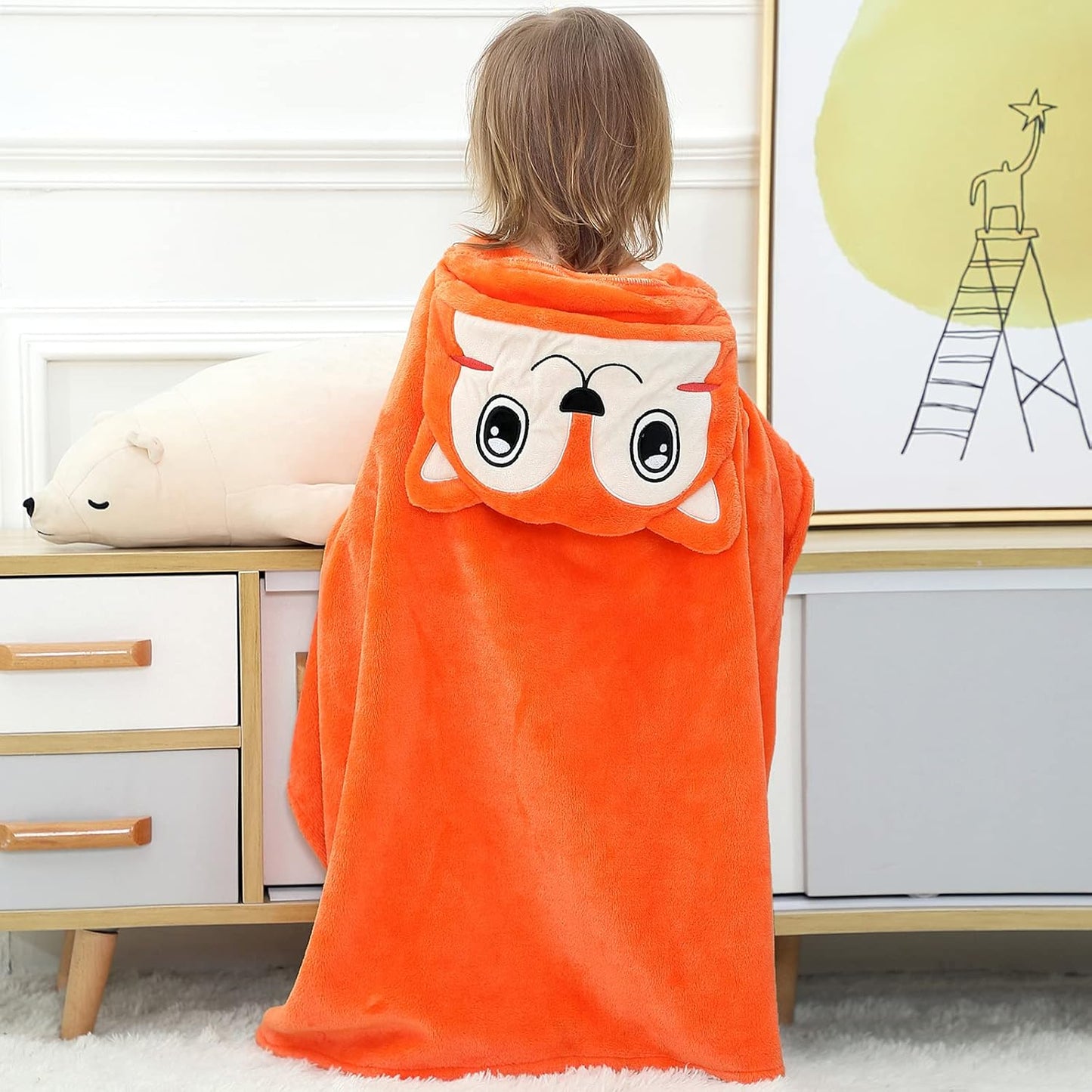 Wearable Blanket Hoodie for Kids Toddlers Hooded Towels Soft Cozy Flannel Wearable Throw Blanket Hoodie for Boys Girls Birthday Gifts (Fox 50 * 40)