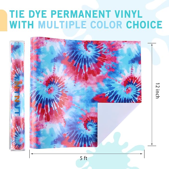 Tintnut Tie Dye Permanent Vinyl Roll 12in x 5ft Blue Red Adhesive Vinyl | Swirl