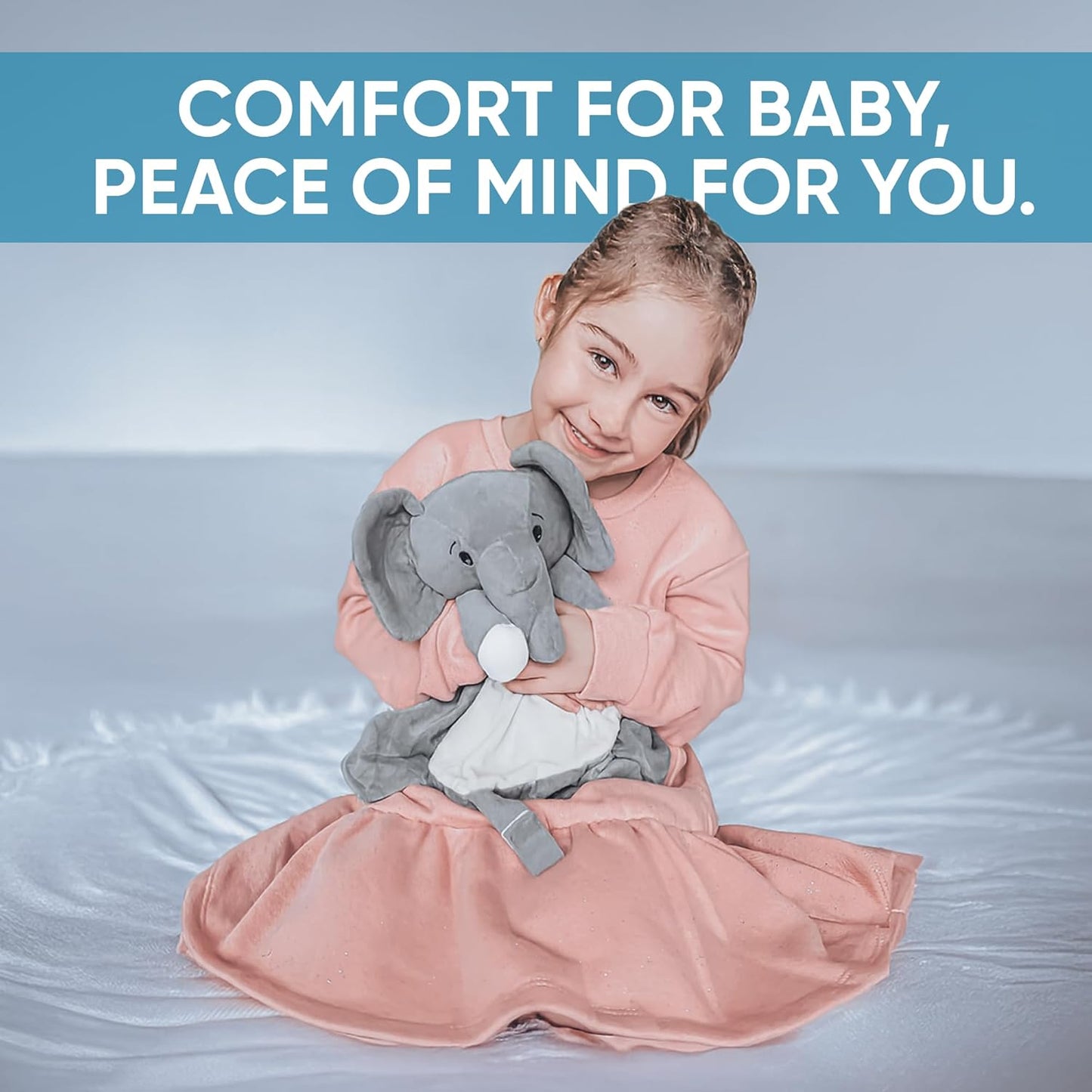 Love By Emi Baby Music Lovey Grey Elephant, Baby Sleep Soother for Crib & Cuddle Bedtime, White Noise with a Heartbeat & Lullaby, Plush Sound Toy, Stuffed Animal for Newborns, Infants & Toddlers