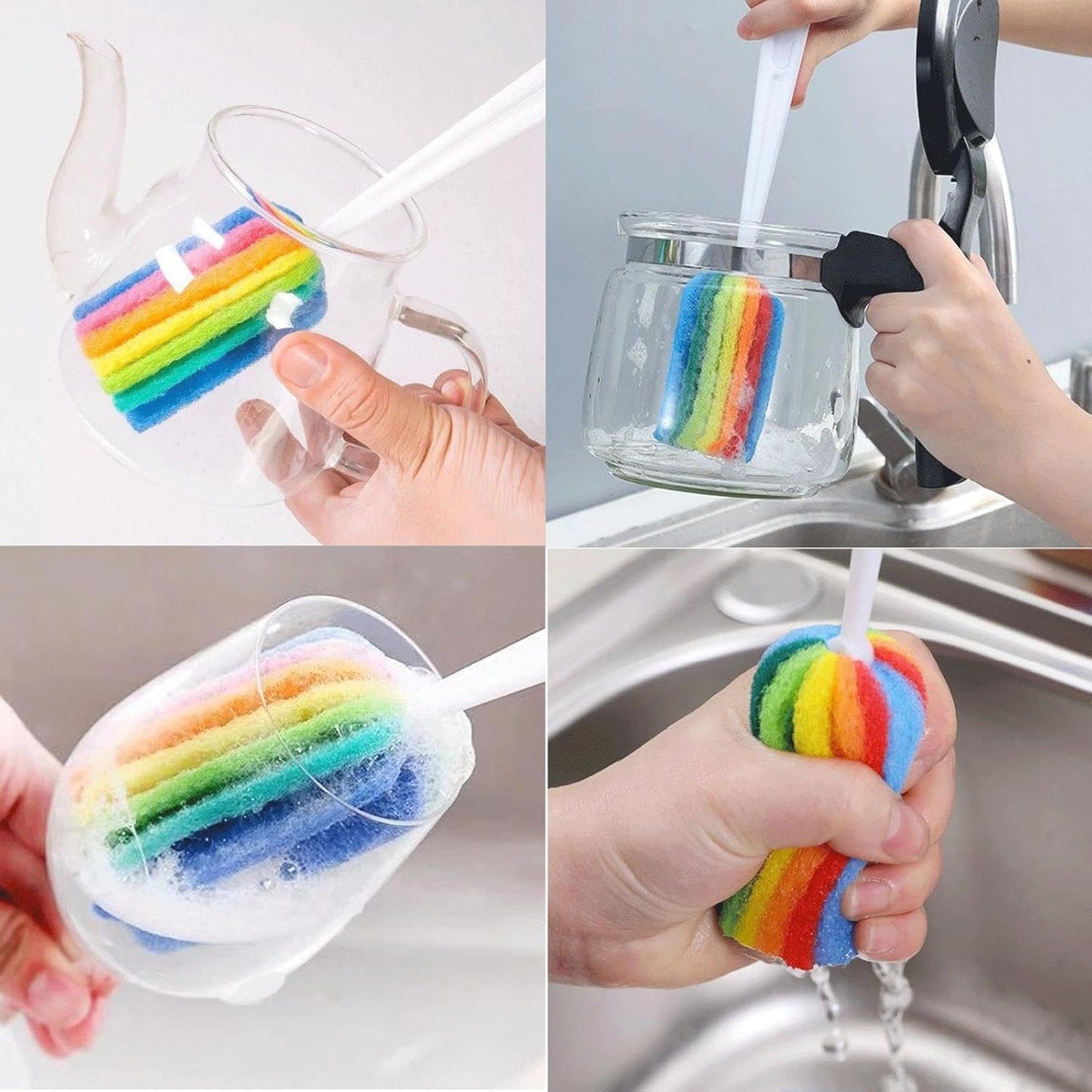 3PCS Cleaning Bottle Sponge Brush with Long Handle Scouring Pad Scrub Brushes for Kitchen Clean Glasses Mugs Cups