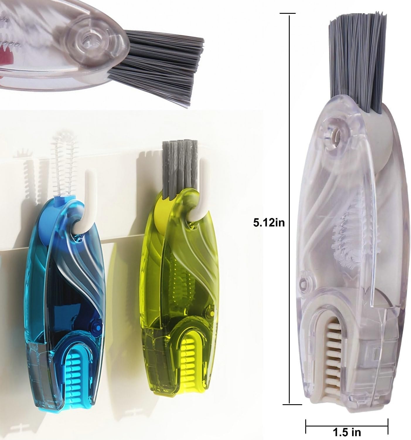 4 in 1 Cup Lid Cleaning Brush Set Multifunctional Bottle Brush Cleaner Tiny Bottle Cup Lid Brush Straw Cleaner Tools Mini Silicone Bottle Cup-Holder Cleaner with Hook Remover Blue & Grey