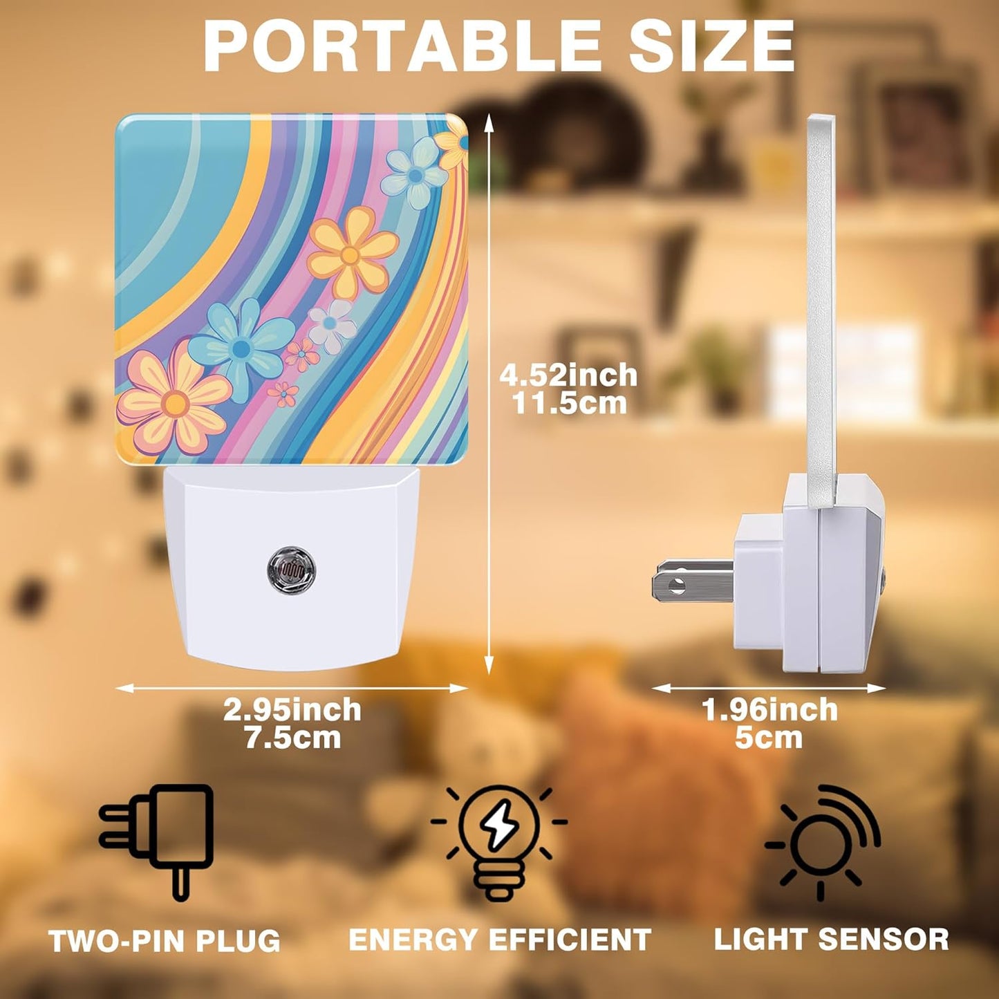 Night Light Retro Rainbow Wavy Floral Night Lights Plug into Wall Smart Dusk to Dawn Sensor 0.5W Energy Efficient Led Lamp for Men Women Bedroom Bathroom Hallway Stairway Decor