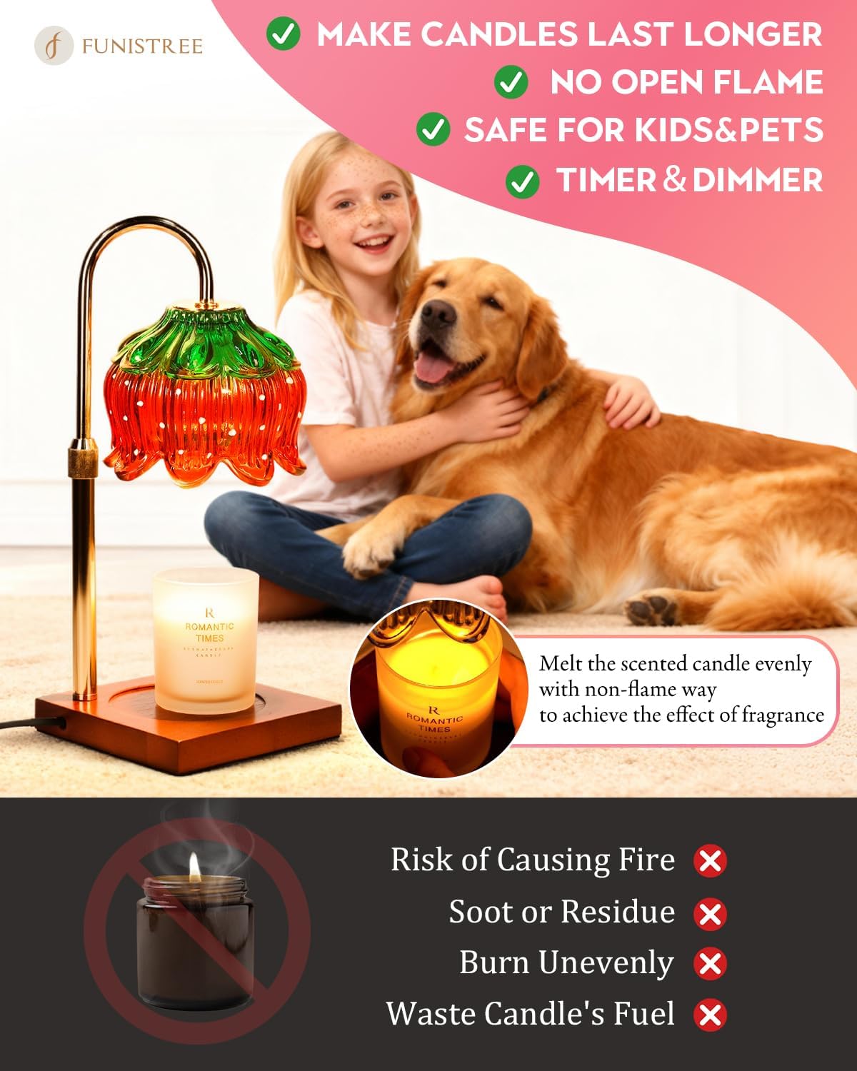 Strawberry Candle Warmer Lamp with Timer Dimmer, Adjustable Height Gifts for Women Mom Birthday Christmas House Warming Gifts New Home Bedroom Decor, Cute Candle Warmer Light for Jar Candles