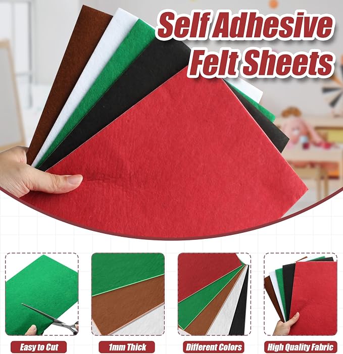 Bonsicoky Red Self Adhesive Felt Sheets, 10 Pack, A4 Size | Felt Fabric