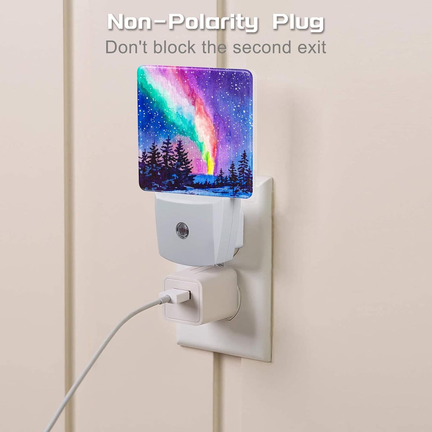 Northern Lights Starry Night Night Light Plug into Wall, Winter Snowy Forest 0.5w Energy Saving Sleep Friendly Dusk to Dawn NightLights for Kids Boys Girls Home Decor