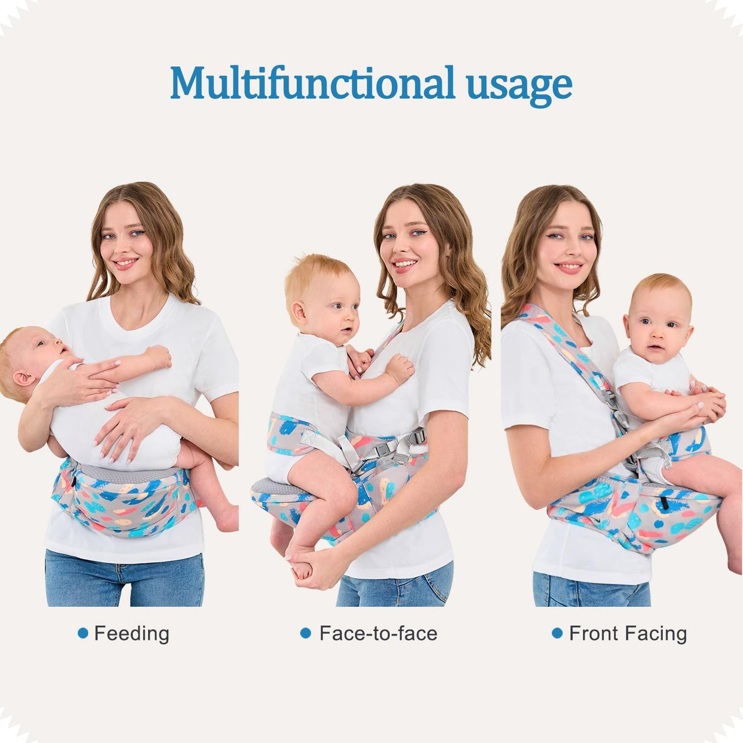 Baby Hip Seat Carrier Baby Waist Stool for Child Infant Toddler with Adjustable Strap Buckle Pocket Soft Inner Huge Storage,Light Grey