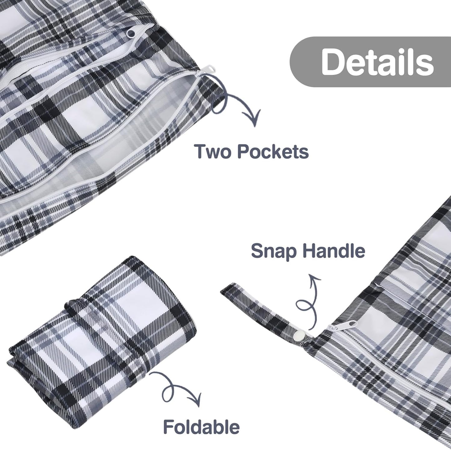 2pcs Cloth Diaper Wet Dry Bags Waterproof Reusable with Two Zippered Pockets Travel Beach Pool Daycare Soiled Baby Items Yoga Gym Bag for Swimsuits or Wet Clothes- Plaid