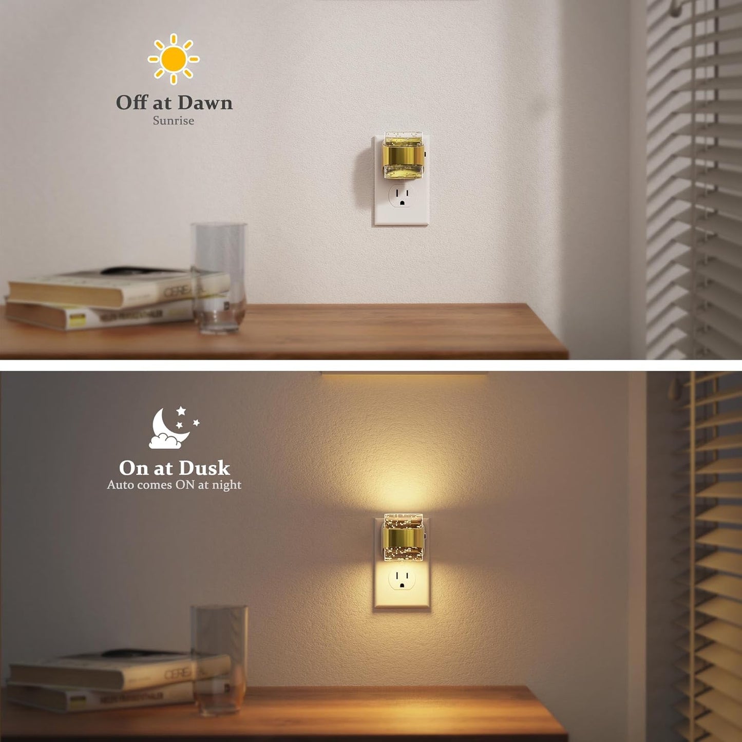 JandCase LED Night Light, Golden Bubble Night Lights Plug into Wall, [2 Pack]Night Light3000K/4000K/5000K & 3 Brightness Levels, Dimmable Nightlight with Dusk to Dawn Sensor for Bathroom Hallway