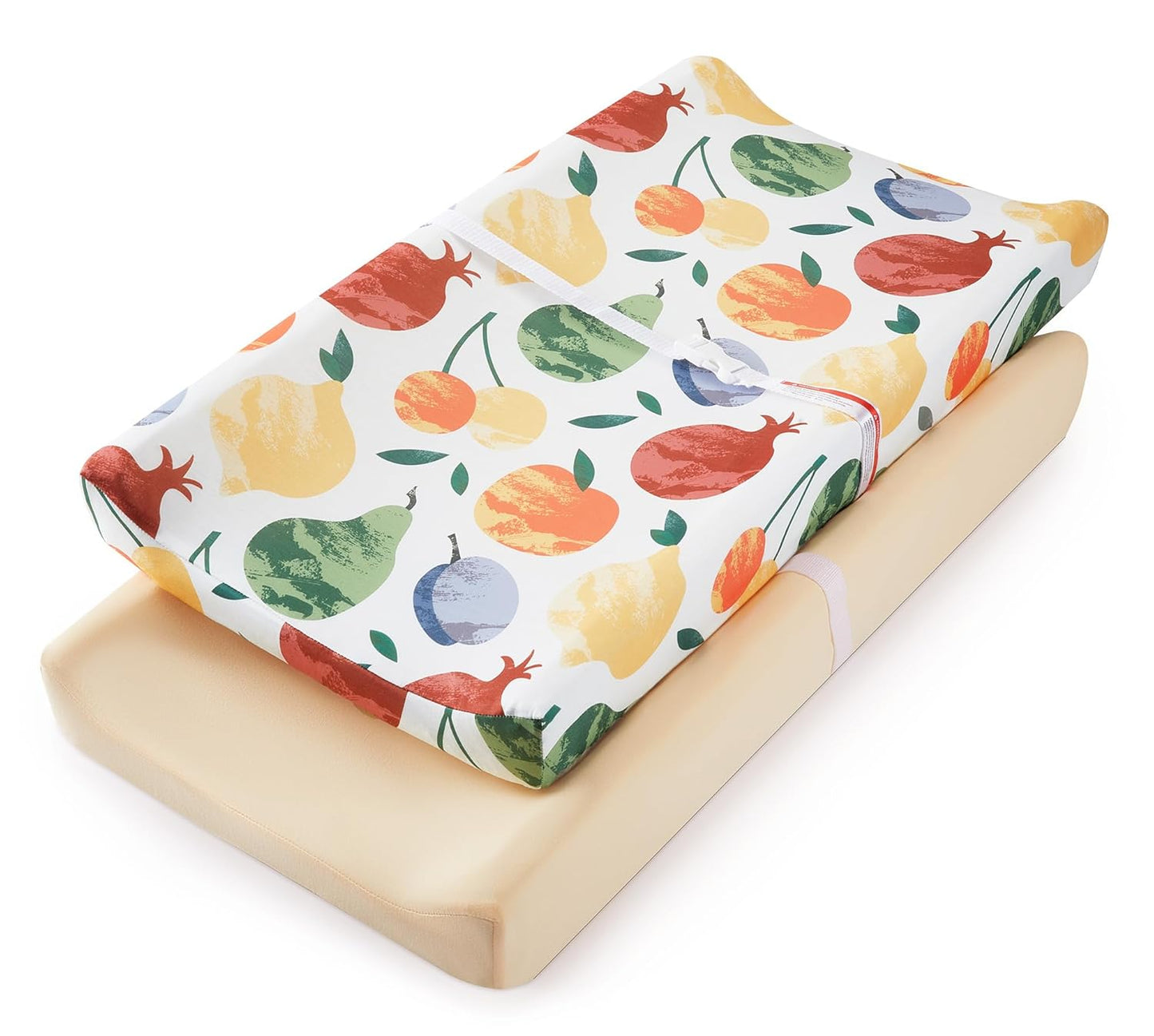 TILLYOU Baby Changing Pad Cover, Changing Table Cover for Girls Boys, Ultra Soft Breathable, 2 Pack Fruit Shadow & orangish