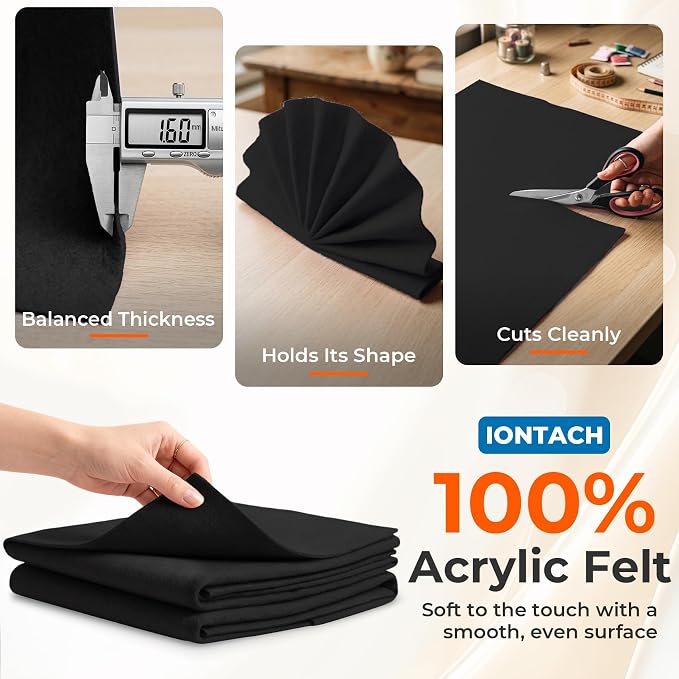 IONTACH 18" X 18" Soft Felt Sheets 1.6mm Thick | Acrylic Felt Fabric Sheets