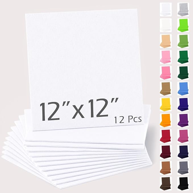 12" x 12" Felt Sheets for Crafts, 2mm Stiff Felt Fabric, Polyester Felt Squares