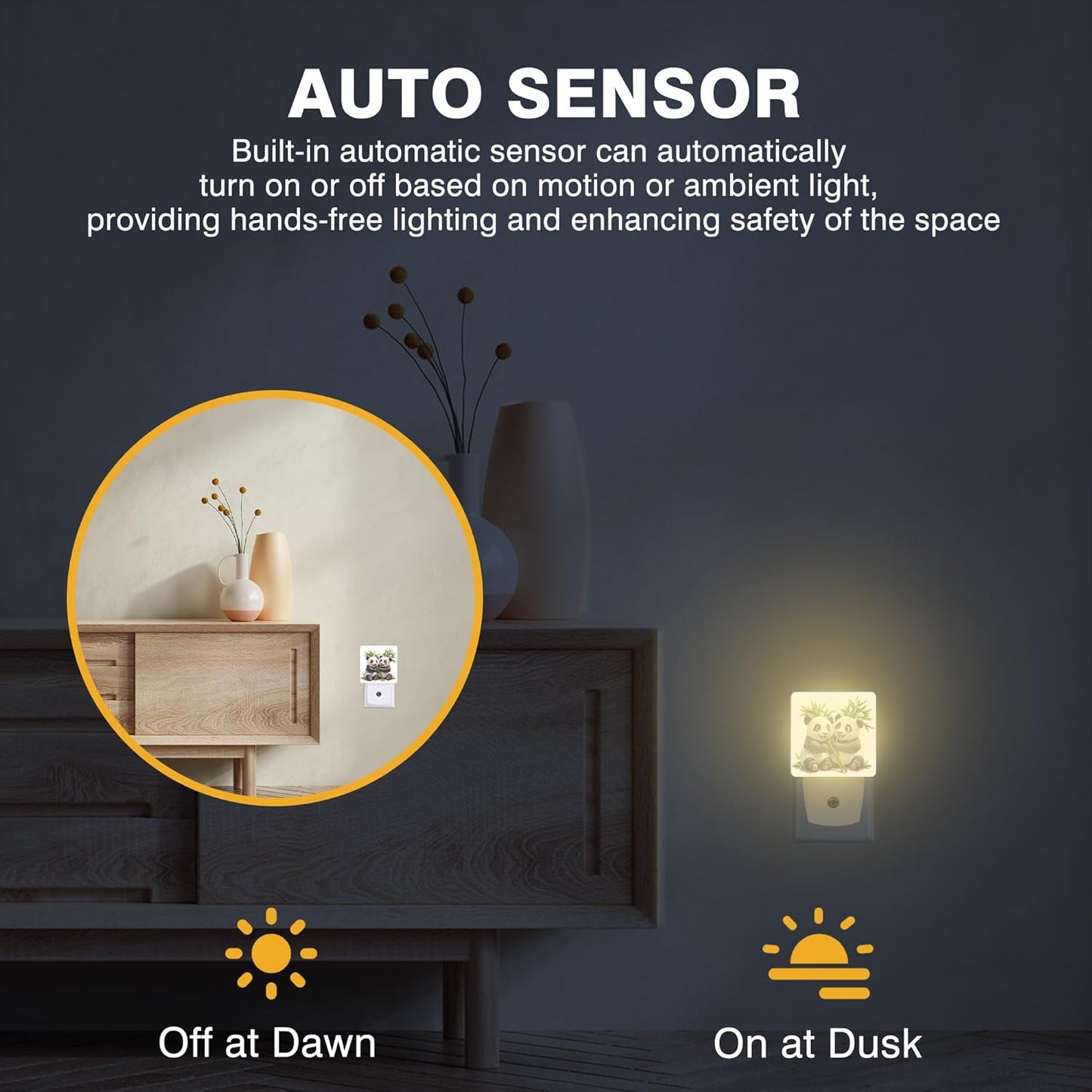 Cute Panda Eating bamboos Night Light, Plug-in Nightlight with Dusk to Dawn Auto Sensor for Home Bedroom Hallway Kitchen 0.5W Sleep Friendly Led Lamp for Women Men