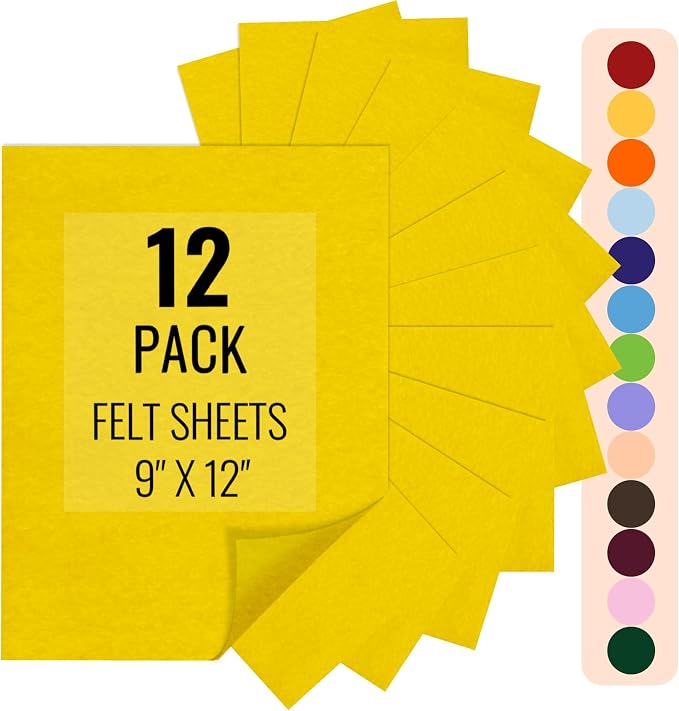 IONTACH 9" X 12" Felt Fabric Sheets 1.6mm Thick | Soft Felt