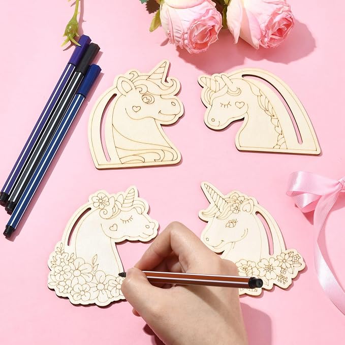 24 Pcs Unfinished Wood Unicorn Cutouts Wood Frame Embellishments