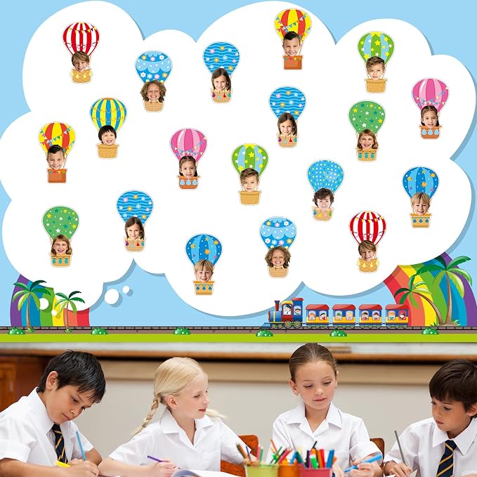 80Pcs Colorful Hot Air Balloons Cutouts Back to School Bulletin Board Hot Air